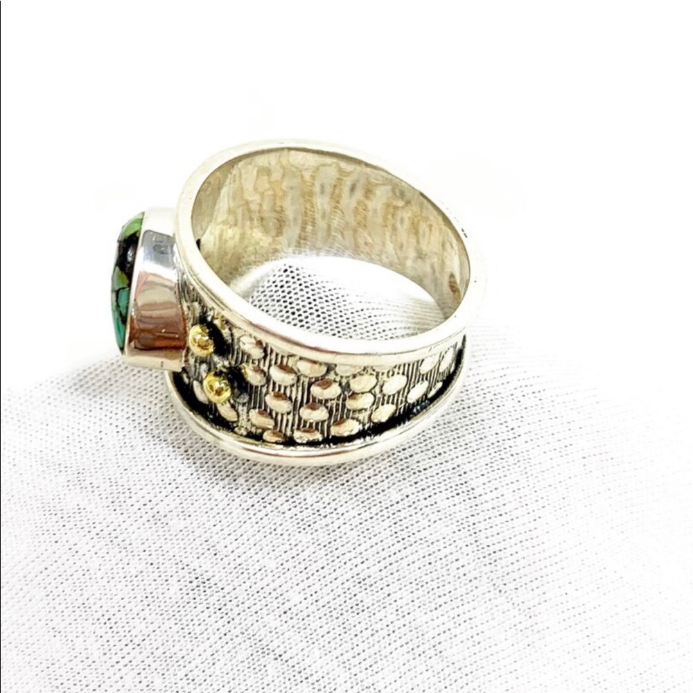 Green Turquoise Ring 925/18K Size8. Handmade by a local Santa Barbara Artist.NWT - Picture 5 of 12